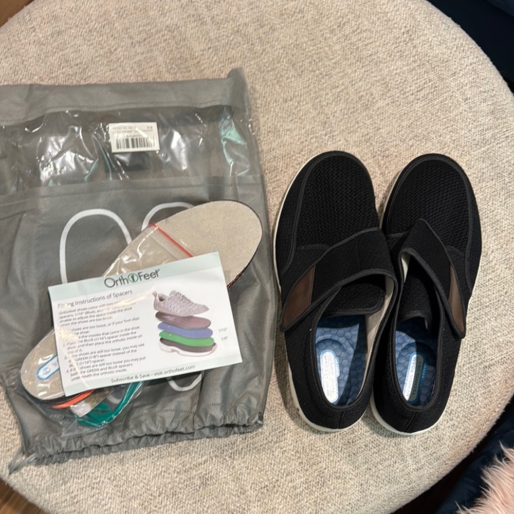 Orthofeet Black Slip-On Shoes